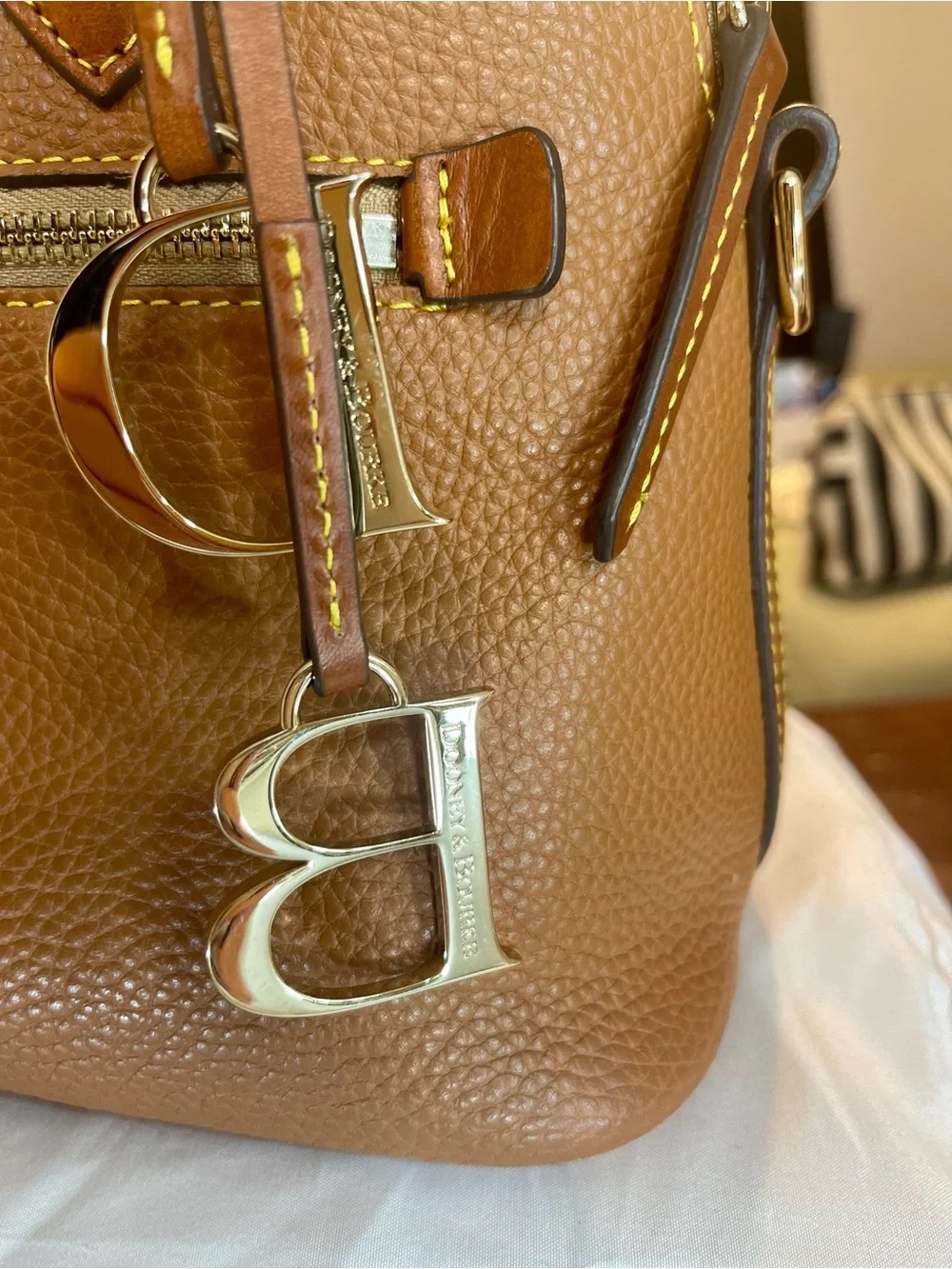 Dooney & Bourke Caramel Pebble Grain Satchel with Gold Hardware